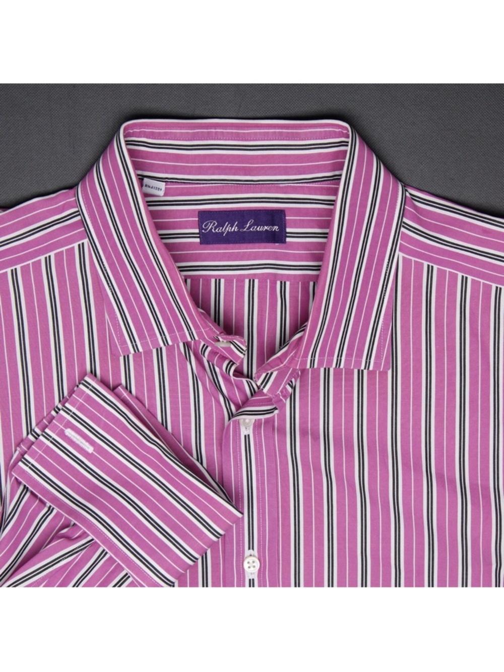 Ralph Lauren Purple and White Striped Men's Dress Shirt purple label